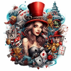 Alice in Wonderland Digital Prints, Set of 5, Christmas Decor, Wall Art, Gift for Alice Fan, Christmas 2023, Unique Piece , Limited Edition