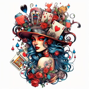 Alice in Wonderland Queen of Hearts Digitale prints Alice in Wonderland Unieke Queen of Hearts Prints Wonderland-thema digitale prints