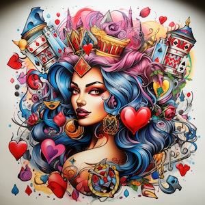 Alice im Wunderland Herzkönigin Digitaldrucke Alice im Wunderland Einzigartige Herzkönigin Drucke Wunderland Themed Digitaldrucke