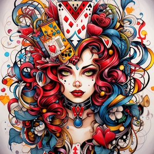 Wunderland ,Queen OF Hearts , Digitaldrucke , Alice im Wunderland, Fantasy, wicked , Einzigartiges Design , Bunt , download , Instant Print