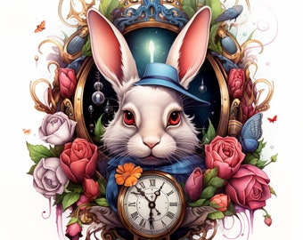 White Rabbit, digital Wonderland, a journey, unique art, enhancing digital art Alice Wonderland White Rabbit vibrant digital art