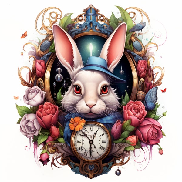 White Rabbit, digital Wonderland, a journey, unique art, enhancing digital art Alice Wonderland White Rabbit vibrant digital art