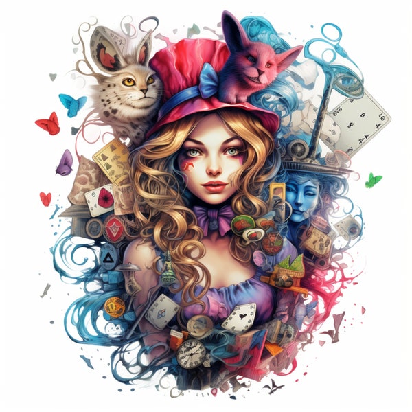 Alice in Wonderland digital downloads Tea Party Adventures Mad Hatter Curiouser and Curiouser Down the Rabbit Hole Cheshire Cat's Grin