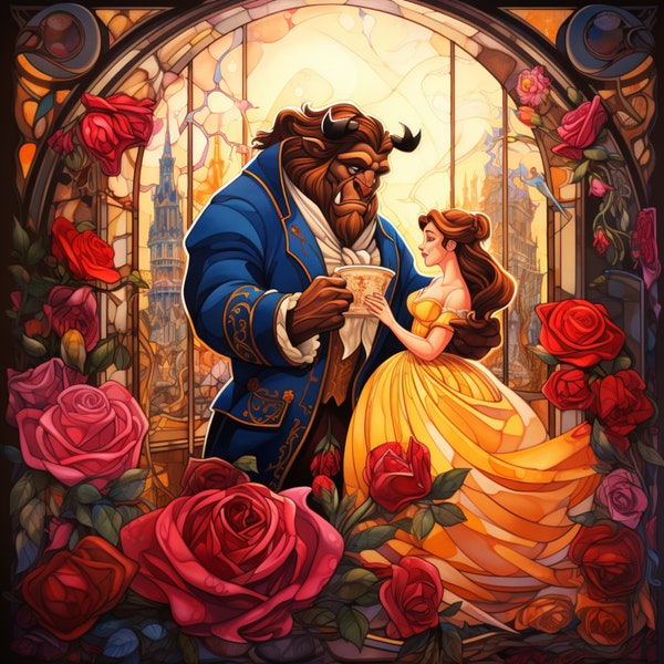 Beauty And The Beast, DisneyMagic , BelleAndBeast, TaleAsOldAsTime, FantasyArt , Digital Downloand ,Instant Prints , Unique Art