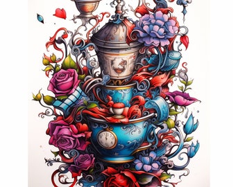 Wonderland Tea party,Wonderland Unique  Art, Alice In Wonderland Theme , Beautiful Captivating Pieces , Mad Hatter Madness ,Colourful Creati