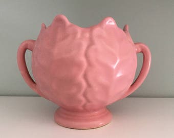 Pink Vintage Vase matte glaze handles cabbage style Pretty!