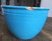 Fiesta turquoise bowl 5 vintage blue mixing bowl as is with chips stoneware