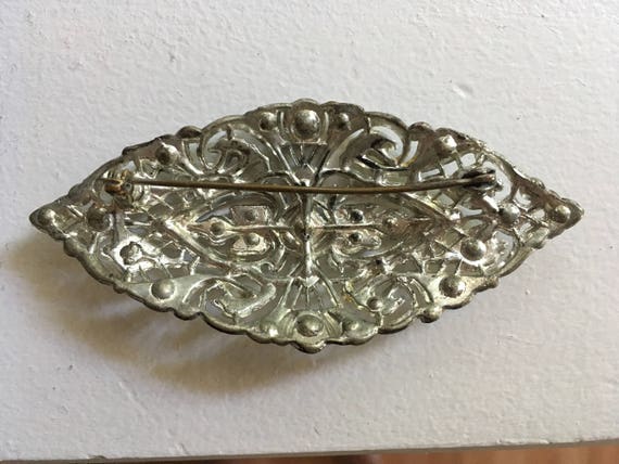 Paste Art Nouveau Pin Vintage Rhinestone Brooch G… - image 5
