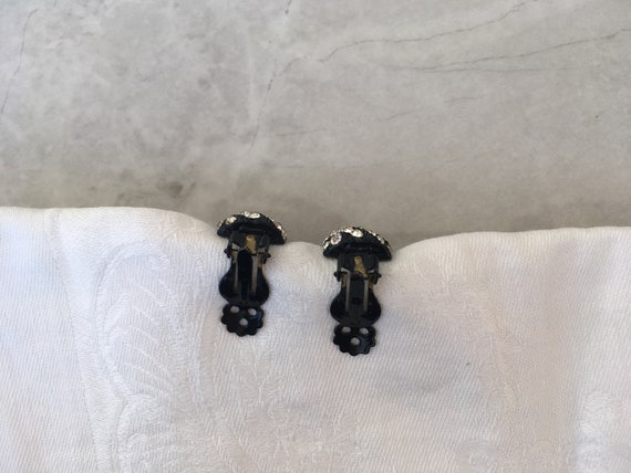 Vintage earrings black hoop clip rhinestones mid-… - image 4