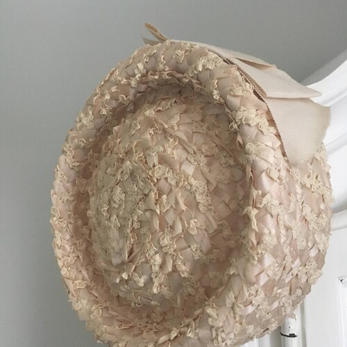 Pair of Vintage Hats Pale Pink & Blue Straw Linen 1940's-1960's deals Pastel Pretty for Display