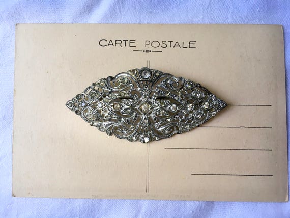 Paste Art Nouveau Pin Vintage Rhinestone Brooch G… - image 1