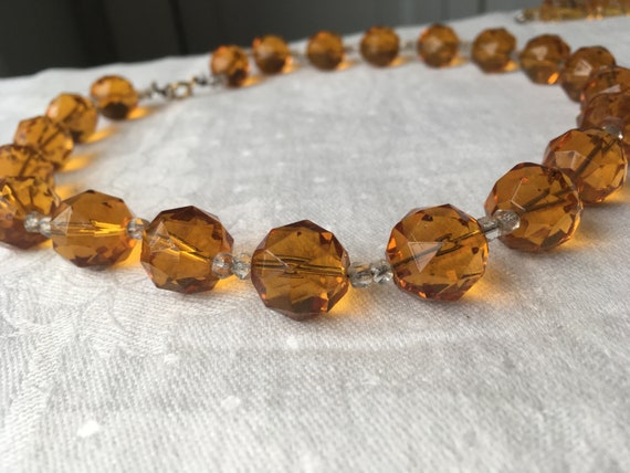 Mid-century Necklace Vintage Cut Glass Faceted Brown Bead - Etsy