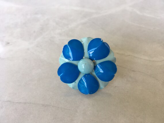 Vintage blue enamel flower ring mod 60's 70's era… - image 2