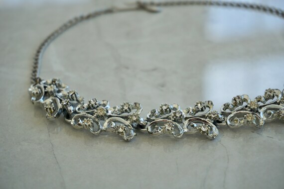 Mid-century rhinestone choker necklace silver ton… - image 4