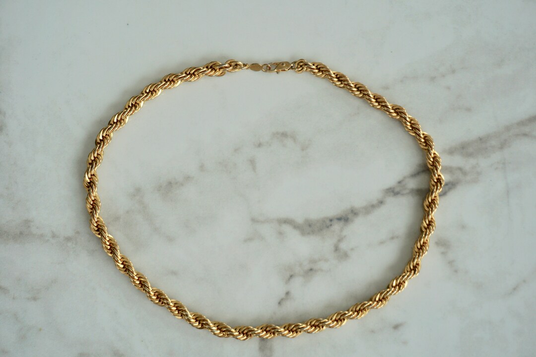 90s Rope Chain Gold Tone Necklace Rope Chain Costume Jewelry Choker 80s 90s - Etsy