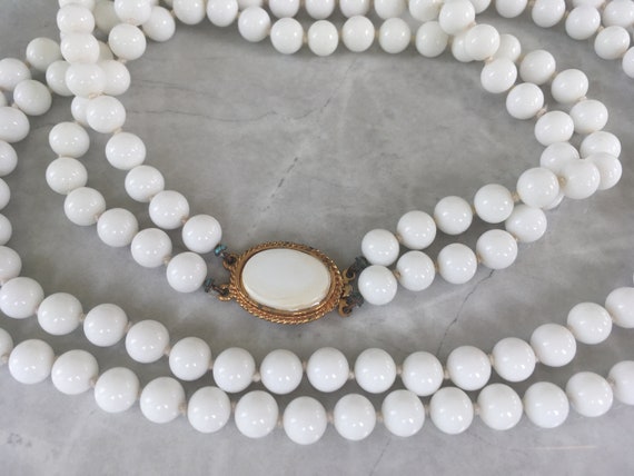 Marvelous Mid Century MIRIAM HASKELL Milk Glass Necklace~24 Inch White Glass Beads~Signed Collectible Designer~Vintage Costume Jewelry