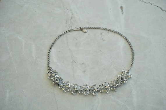 Mid-century rhinestone choker necklace silver ton… - image 8