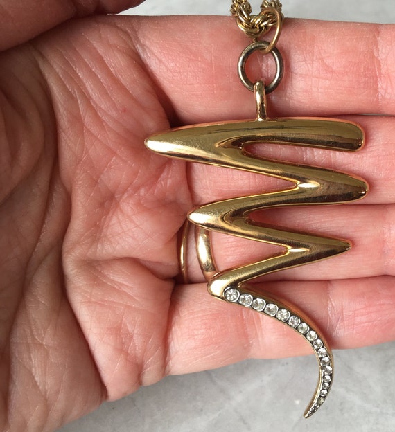 Vintage Lightning Bolt necklace retro gold tone rhine… Gem