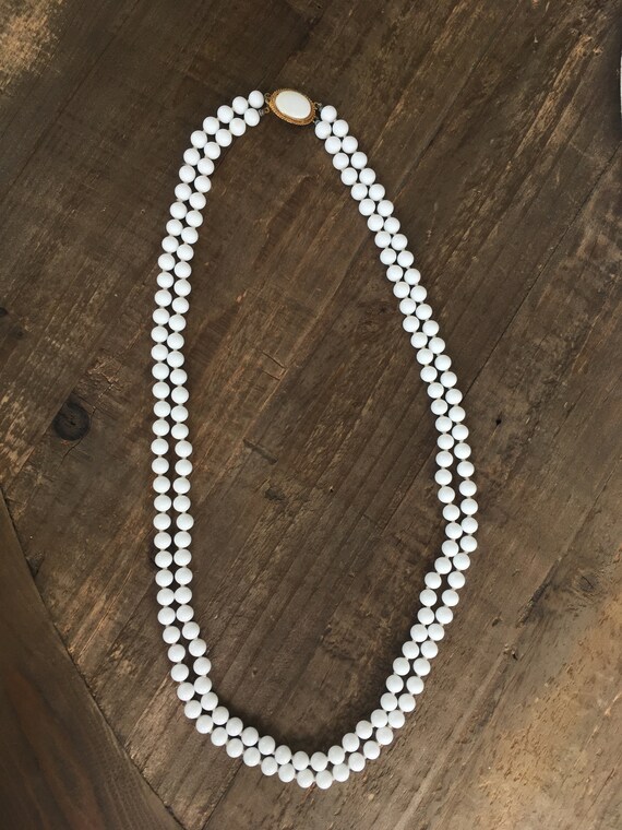 Marvelous Mid Century MIRIAM HASKELL Milk Glass Necklace~24 Inch White Glass Beads~Signed Collectible Designer~Vintage Costume Jewelry