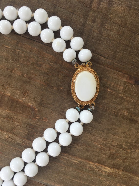 Marvelous Mid Century MIRIAM HASKELL Milk Glass Necklace~24 Inch White Glass Beads~Signed Collectible Designer~Vintage Costume Jewelry