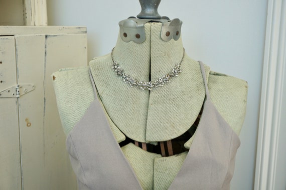 Mid-century rhinestone choker necklace silver ton… - image 3
