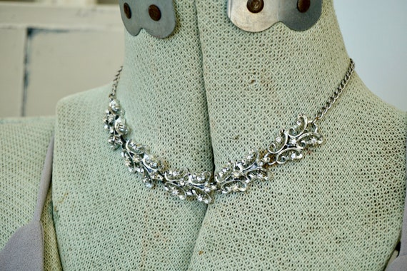 Mid-century rhinestone choker necklace silver ton… - image 2