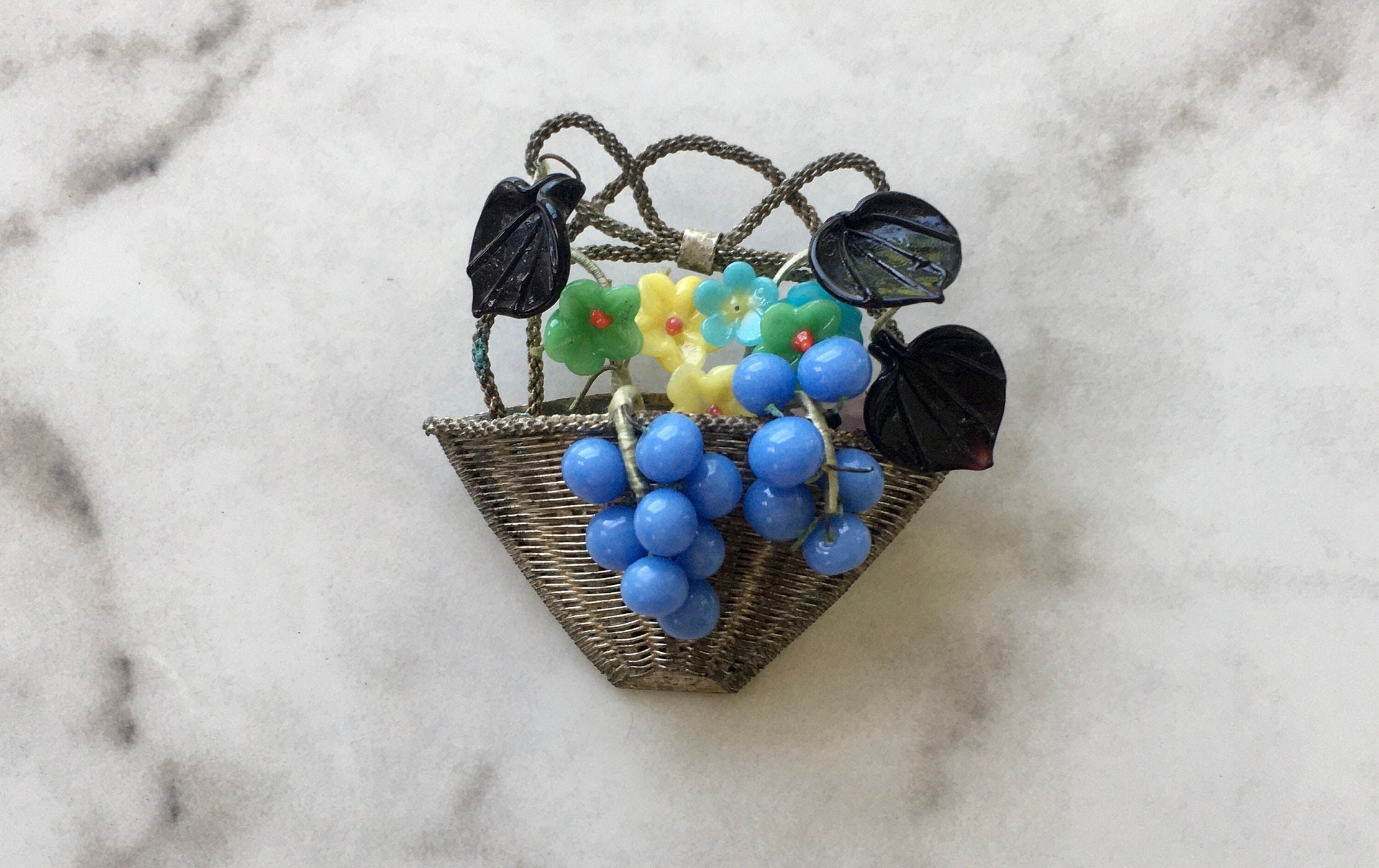 Antique Multi-Gem Flower Basket Brooch
