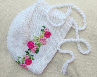 White wool hat for newborn