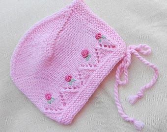 Pink wool hat for newborn
