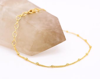 Dainty Gold Satellite Bracelet, Adjustable Gold Chain Bracelet, 14K Gold Filled Jewelry, Satellite Bracelet, Water Safe Jewelry