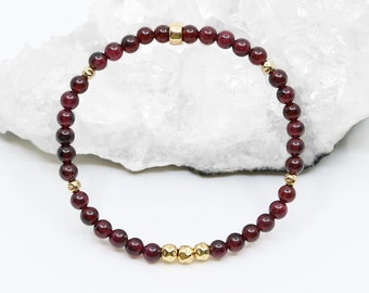 Garnet & Gold Bracelet, Protection Crystal Jewelry, Gold Filled Bracelet, Healing Gemstone Bracelet, January Birthstone, Capricorn Gift