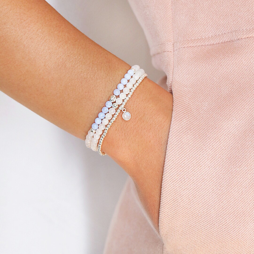Dainty Communication Bracelet Set, Blue Lace Agate & Moonstone, Sterling  Silver Bracelets, Bridal Bracelet Set, Gift for Mom - Etsy