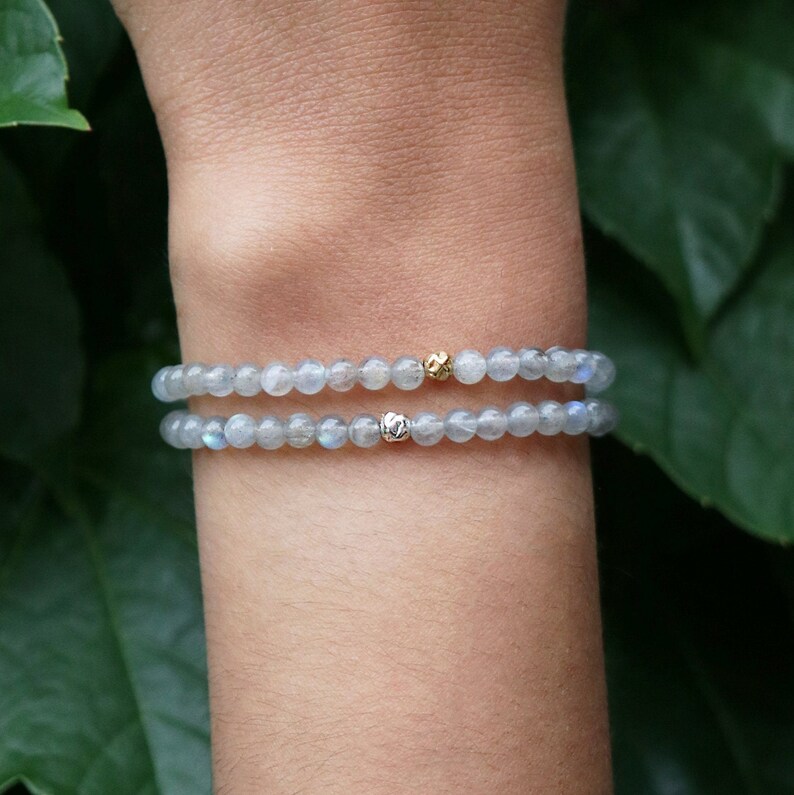Healing Gemstone Bracelets 14K Gold Filled Dainty Labradorite Bracelet Set Protection Bracelets Sterling Silver