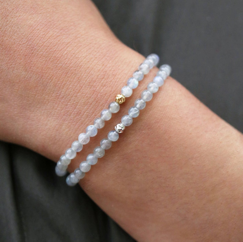 Healing Gemstone Bracelets 14K Gold Filled Dainty Labradorite Bracelet Set Protection Bracelets Sterling Silver
