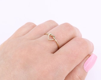 Gold Heart Ring, Love Knot Ring, Dainty Ring, Gold Stacking Ring, Promise Ring, Best Friend Gift, Girlfriend Jewelry, Non Tarnish Ring