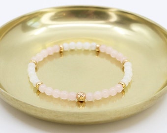 Dainty Love Bracelet, Rose Quartz Bracelet, Moonstone Bracelet, Gold Filll Jewelry, Healing Crystals, Gemstone Bracelet, Minimalist Jewelry