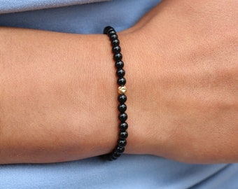 Dainty Protection Bracelet, Onyx and Gold Bracelet, Strength Gemstone, Gold-Filled, Water Safe Jewelry, Healing Crystals