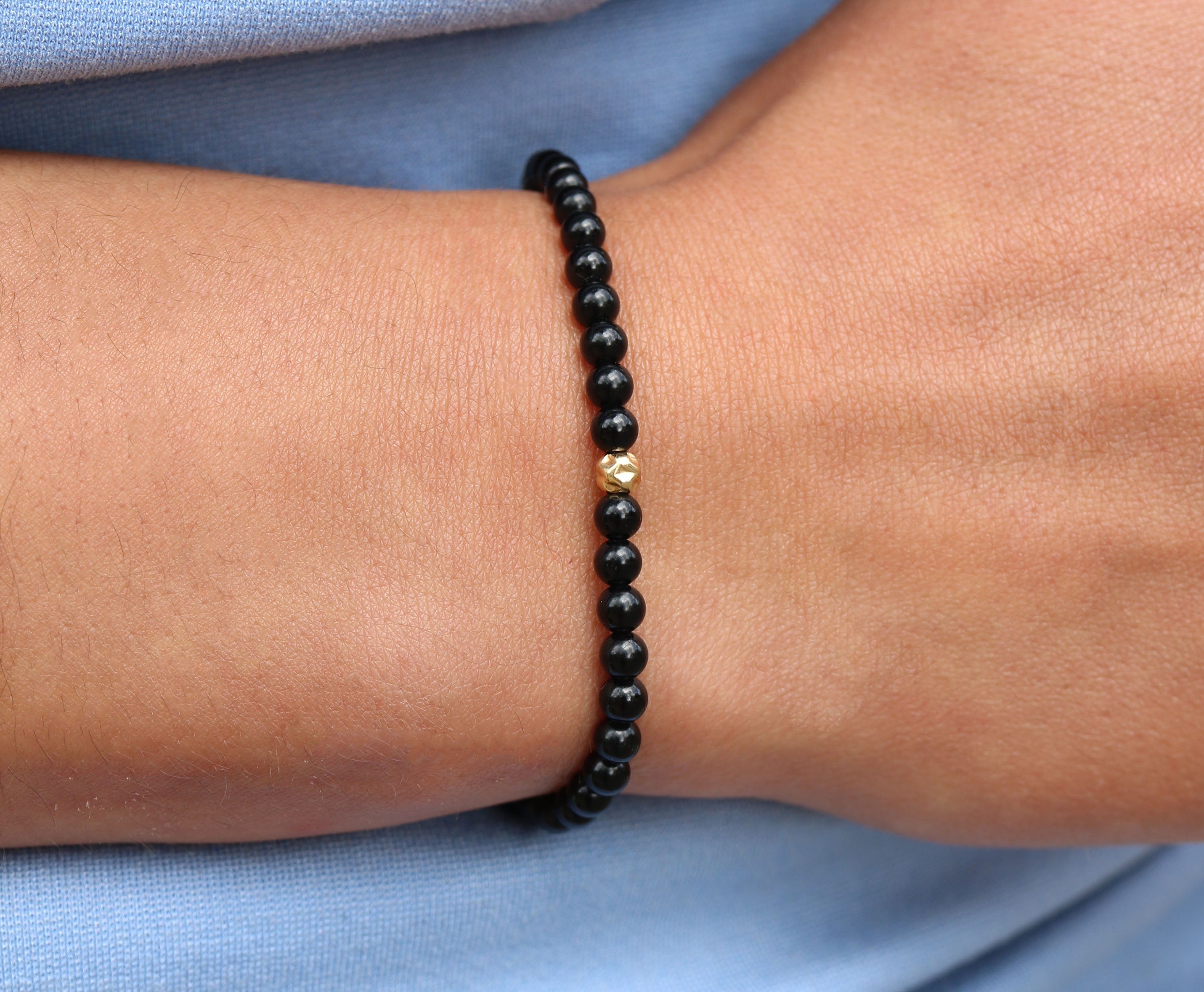 【AEKKI】Winner Onyx Natural Stone Bracelet (約4mm) Onyx Bracelet 4MM - Genuine Black Onyx Stone Bracelet