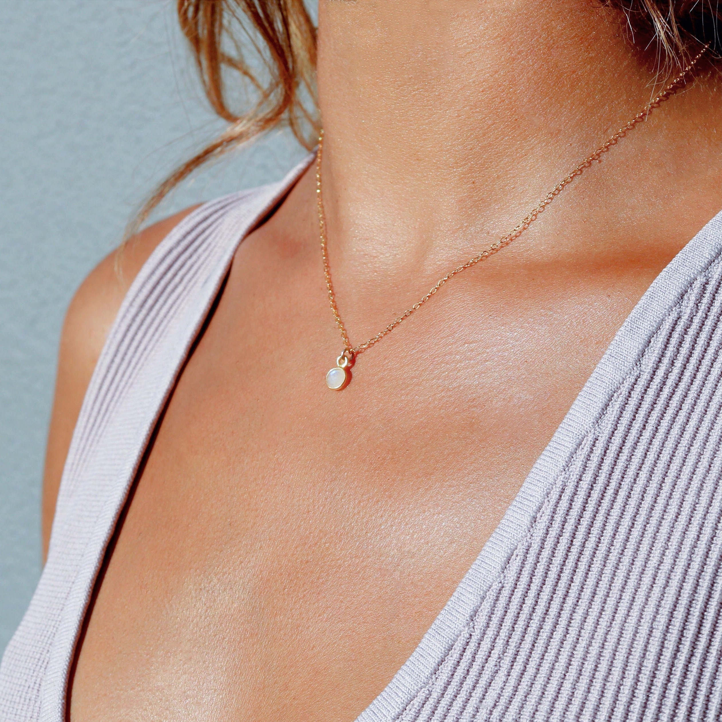 Dainty Moonstone Necklace Tiny Moonstone Charm Minimalist