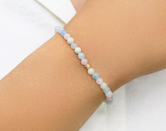 Dainty Trinity Bracelet, Natural Aquamarine, Morganite, Heliodor, 14K Gold Filled Bracelet, Gemstone Jewelry, Sterling Silver Jewelry