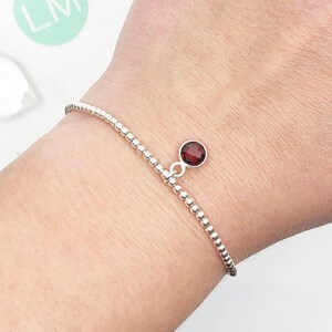Garnet Charm Bracelet, Sterling Silver Bead Bracelet, Strength Gemstone Jewelry, Dainty Crystal Jewelry, Bracelet for Mom, Crystal Gift