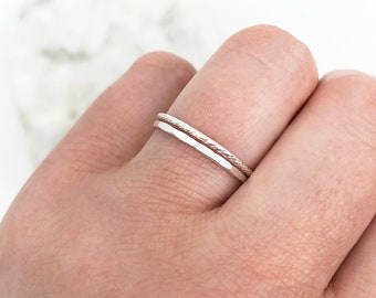 Dainty Silver Ring Set, Sterling Silver Rings, Textured Rings Silver, Hammered Ring Silver, Twist Ring Silver, Promise Rings, Boho Jewelry