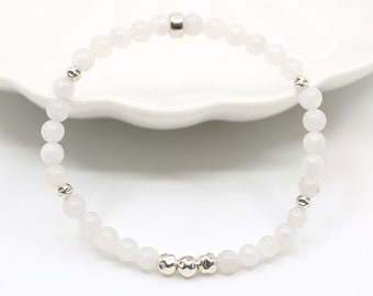 Dainty Balance Bracelet, AA Grade Moonstone & Silver Bracelet, Intuition Crystal Jewelry, Tiny Stretch Bracelet, Bridal Jewelry