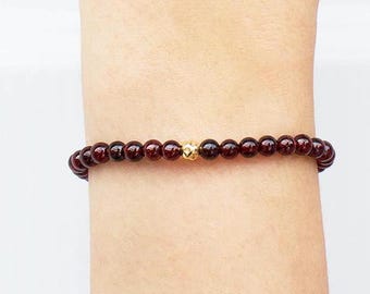Dainty Garnet and Gold Bracelet, Gold Filled Jewelry, Strength Crystal, AAA Grade Natural Garnet, January Birthstone