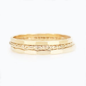 Dainty Gold Ring Set, Minimalist Gold Rings, Gold Filled Rings, Hammered Ring, Rope Ring, Girlfriend Jewelry, Non Tarnish Rings