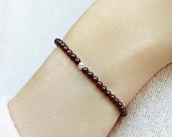Dainty Garnet and Silver Bracelet, Sterling Silver Jewelry, Healing Crystal, Protection Bracelet, Gemstone Jewelry, Strength Crystal