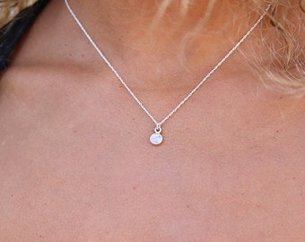 Moonstone Charm Necklace, Dainty Crystal Necklace, Sterling Silver Jewelry, June Birthstone Gift, Emotion Healing Necklace