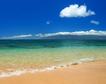 Finding Paradise - Fine Art Photography Print, Maui Hawaii Wave Beach, Yoga, Emerald Blue, Ocean, Calm Wall Art, Home Decor, Coastal Spa