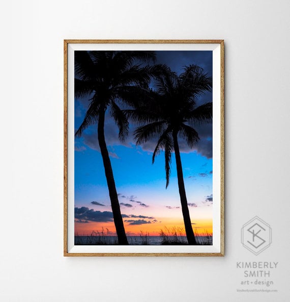 blue sky sea tree home decor digital print wall hanging sunrise sunset beach palm trees car christmas poster picture,photograph