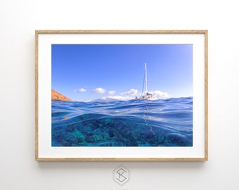 Let's Go For a Swim - Molokini Maui Hawaii, Fine Art Photo Print, Blue Calm Water Wall Art, Home Decor Coastal Spa Nautical Ocean Sailboat